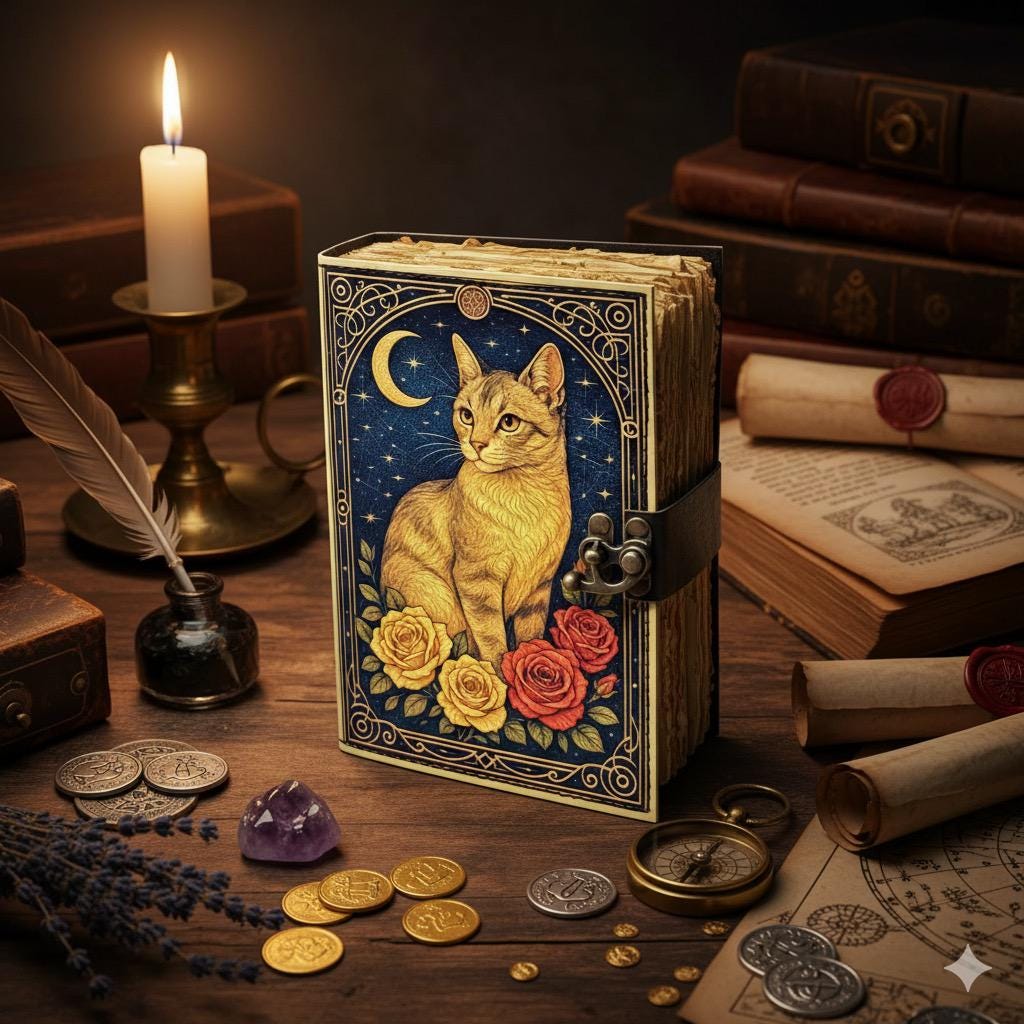 Leather Grimoire Journal: Cat Print Book of Shadows Magic Leather Journal, Spell book Magic Cat  Journal Halloween Gifts