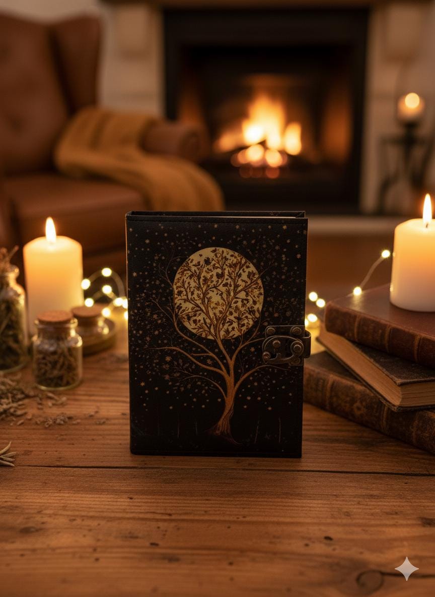 Tree of Life Leather Grimoire Journal: Blank Book of Shadows