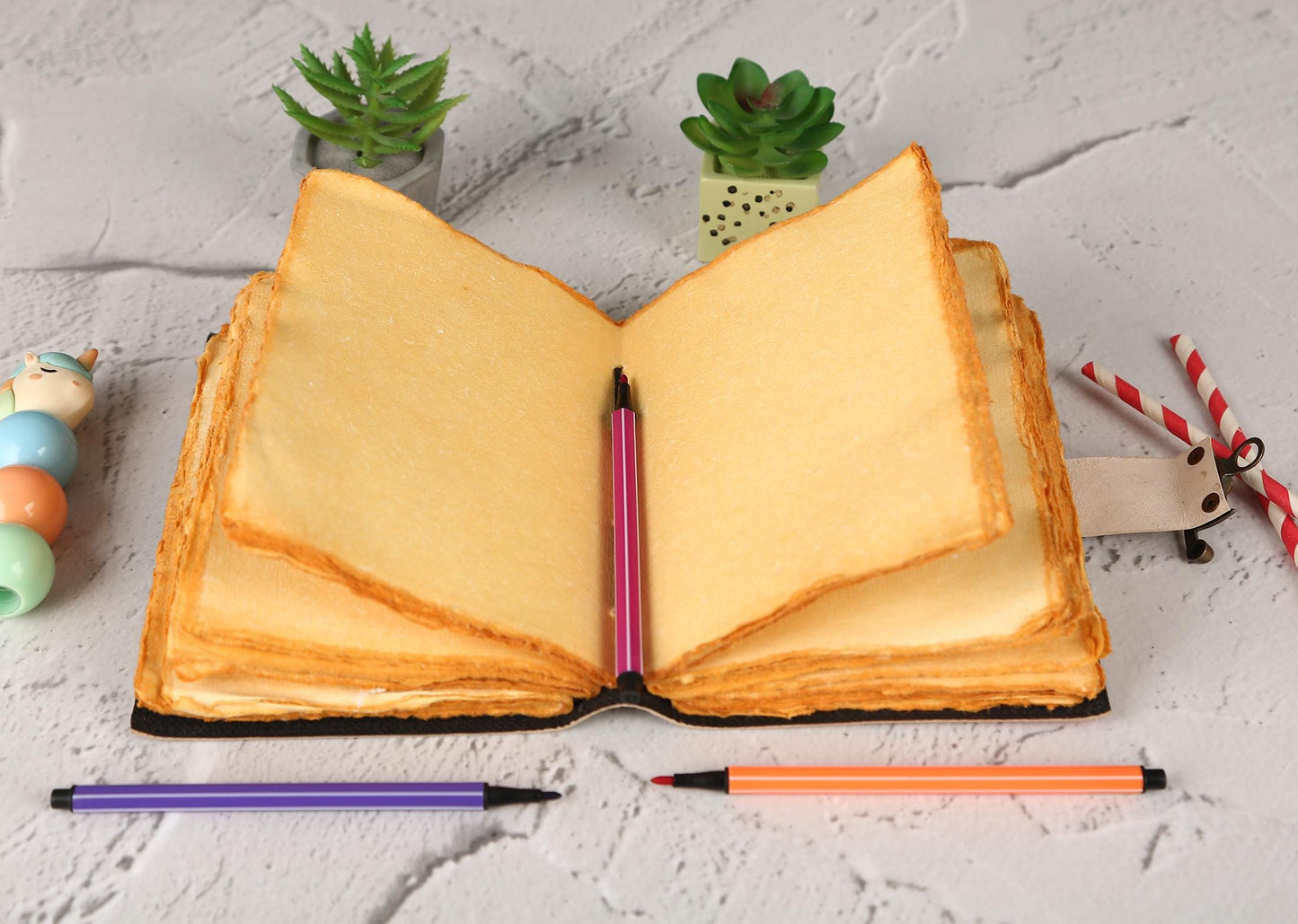 Handmade Leather Journal with Sunflower Design Starry Inspired Notebook Vintage Writing Diary with Deckle Edge Paper Boho Artistic Gift