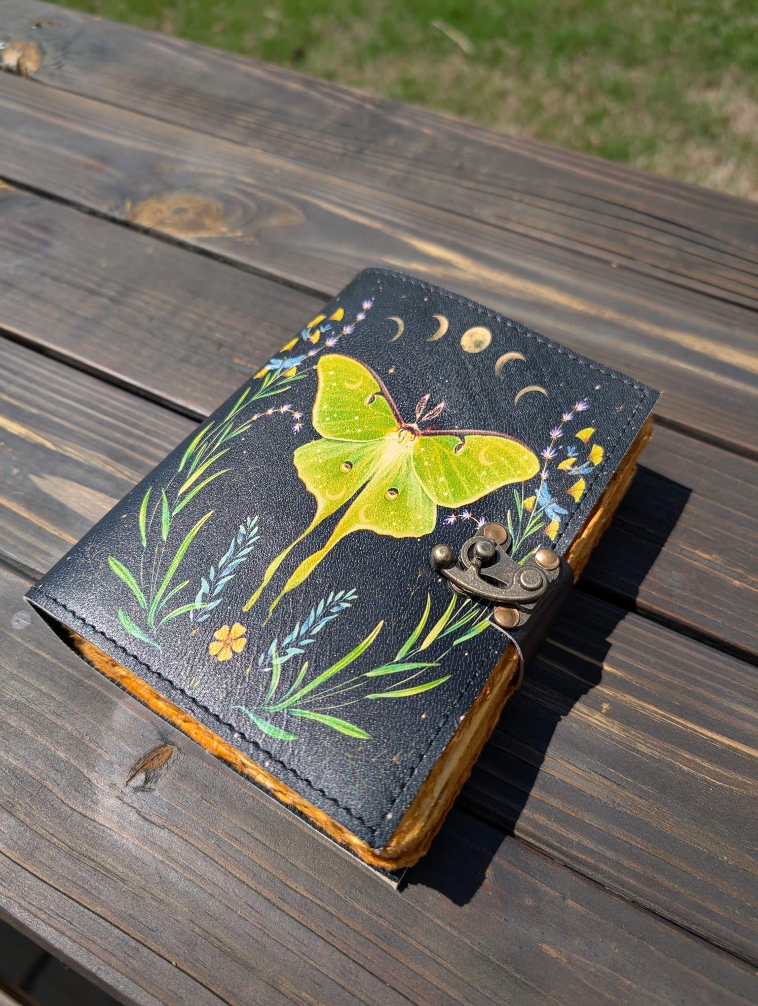 Luna Moth Leather Journal: Blank Spell Book of Shadows, Witchcraft Supplies