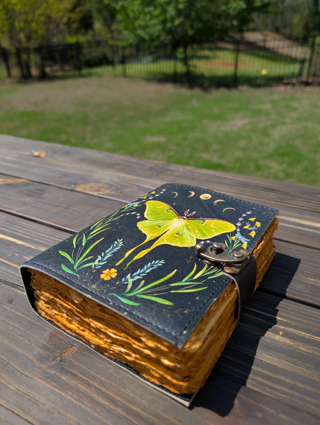 Luna Moth Leather Journal: Blank Spell Book of Shadows, Witchcraft Supplies