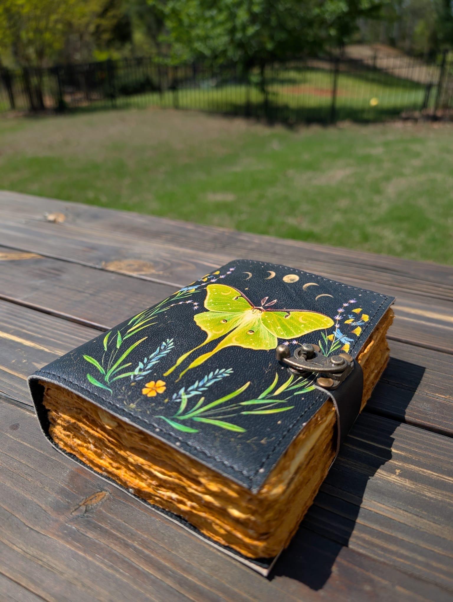 Luna Moth Leather Journal: Blank Spell Book of Shadows, Witchcraft Supplies