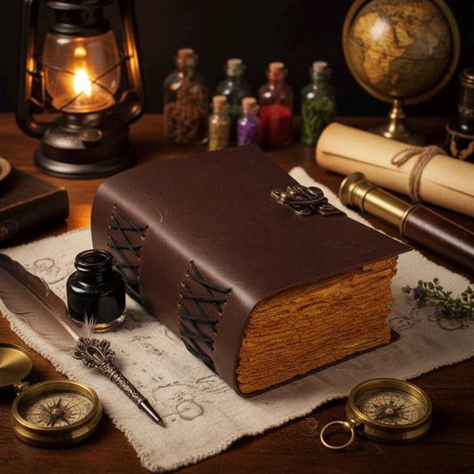 Blank Spell Book of Shadows with Vintage leather Journal - , Grimoire Journal, Travel Writing Notebook, Deckle Edge Paper
