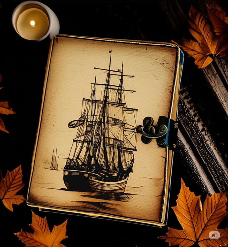 Sailing Ship Leather Journal: Handmade Grimoire, Book of Shadows