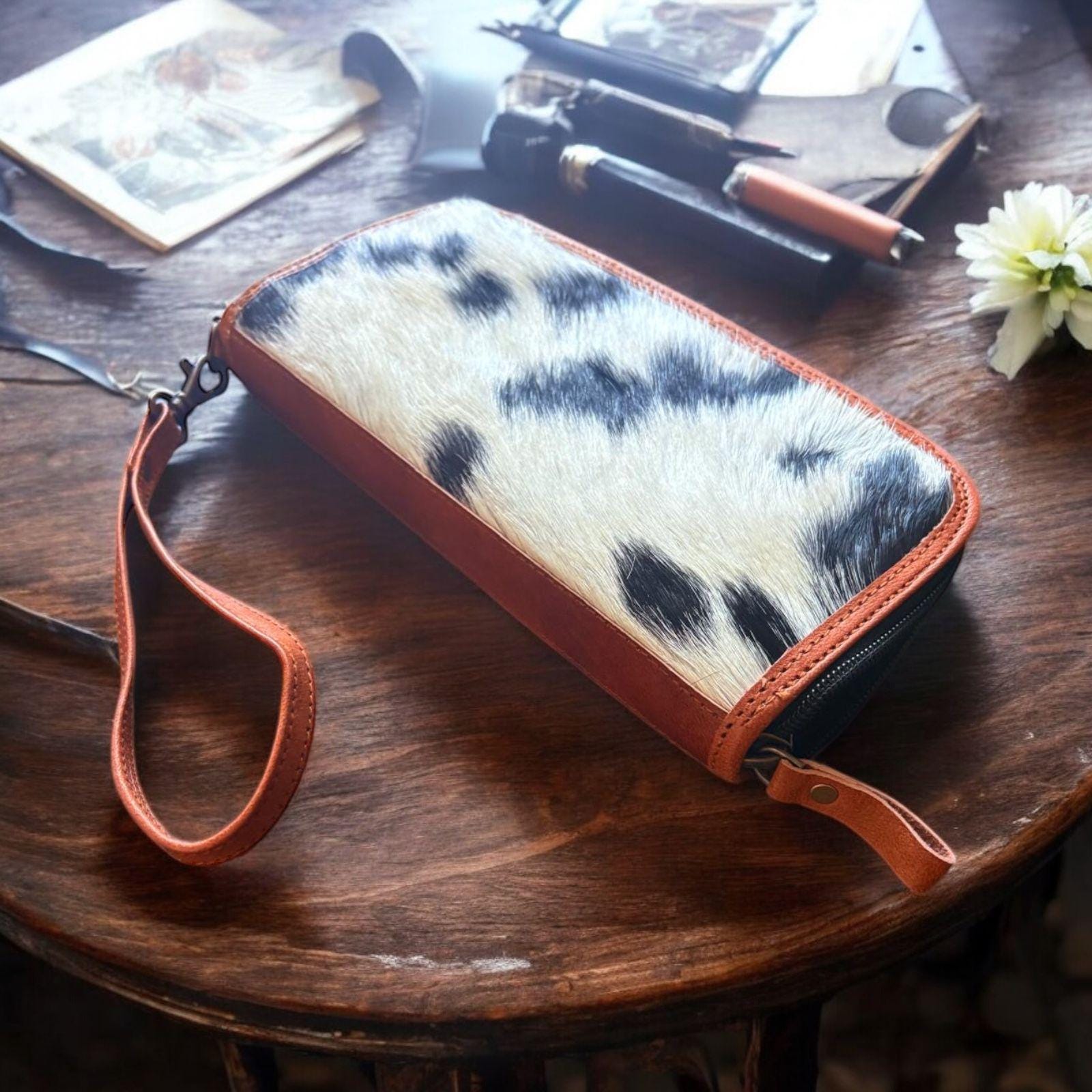 Cowhide Clutch Wristlet: Genuine Leather Ranchwear Organizer
