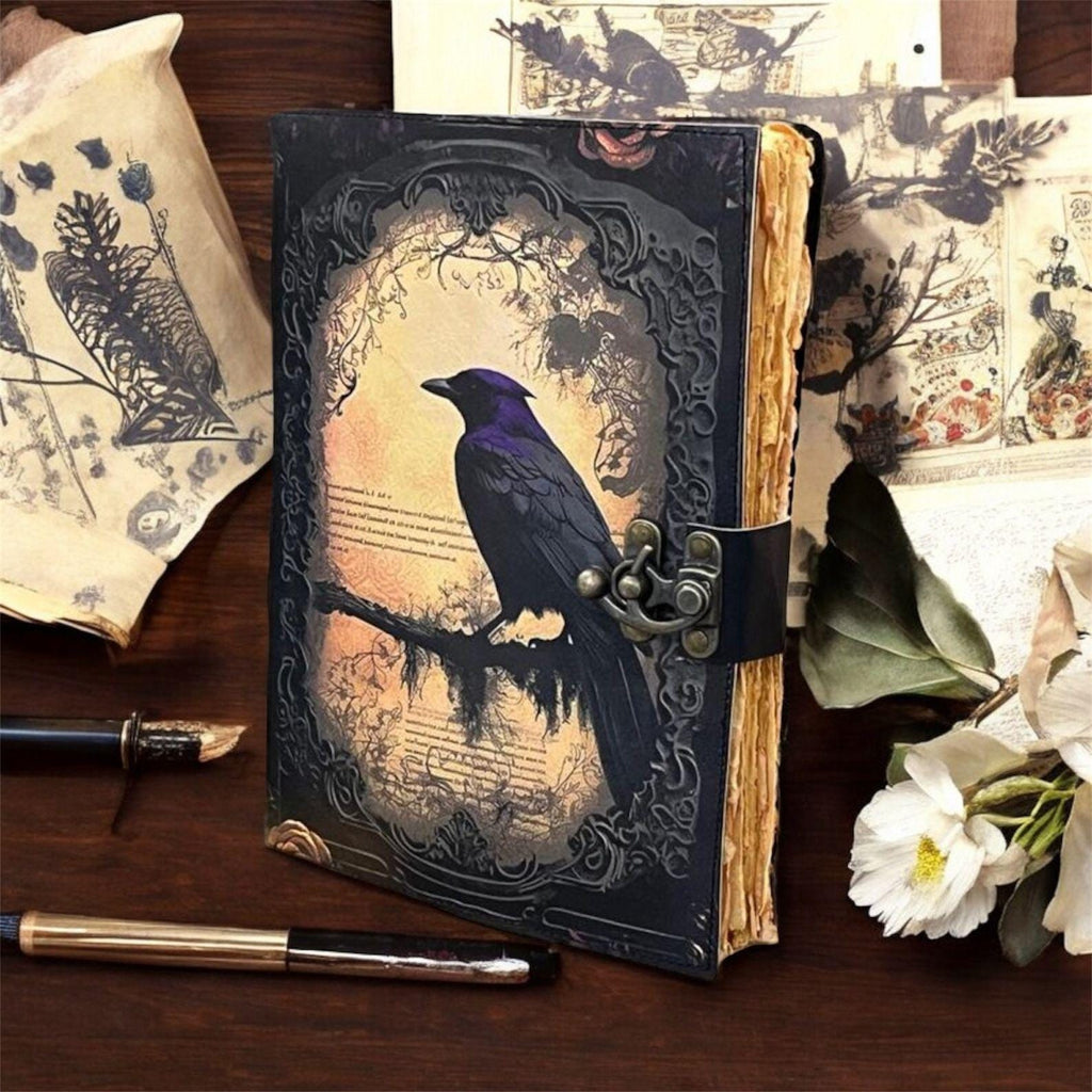 Raven Leather Grimoire Journal: Vintage Spell Book of Shadows