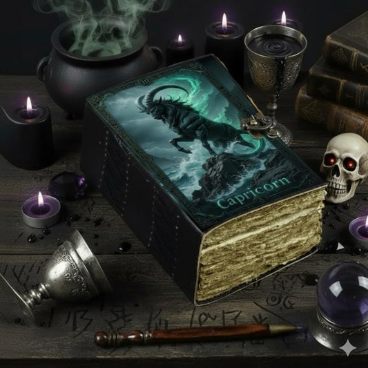 Capricorn Grimoire Vintage leather journal, Zodiac Leather Journal, Blank spell book of shadows Birthday Gifts For Him Her