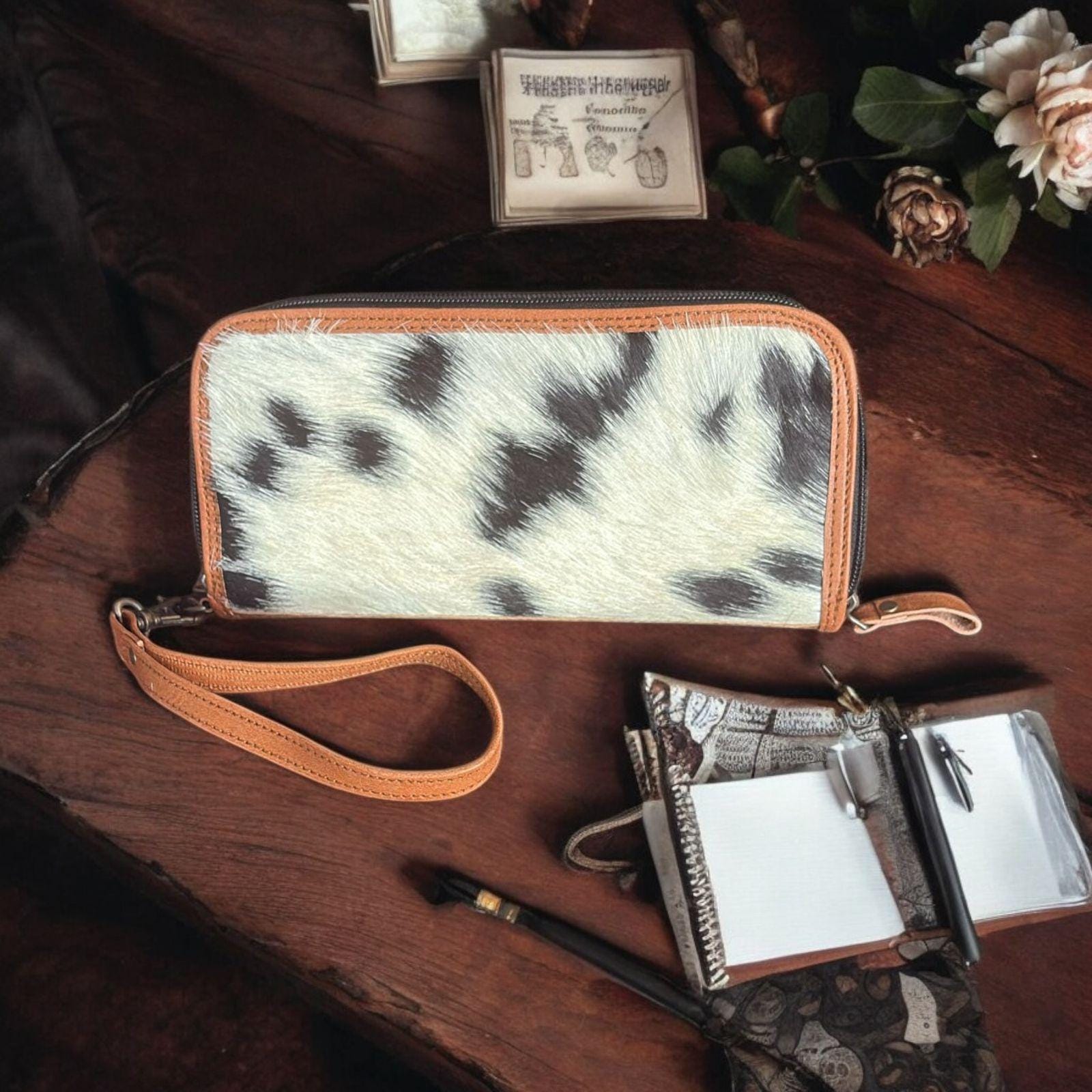 Cowhide Clutch Wristlet: Genuine Leather Ranchwear Organizer