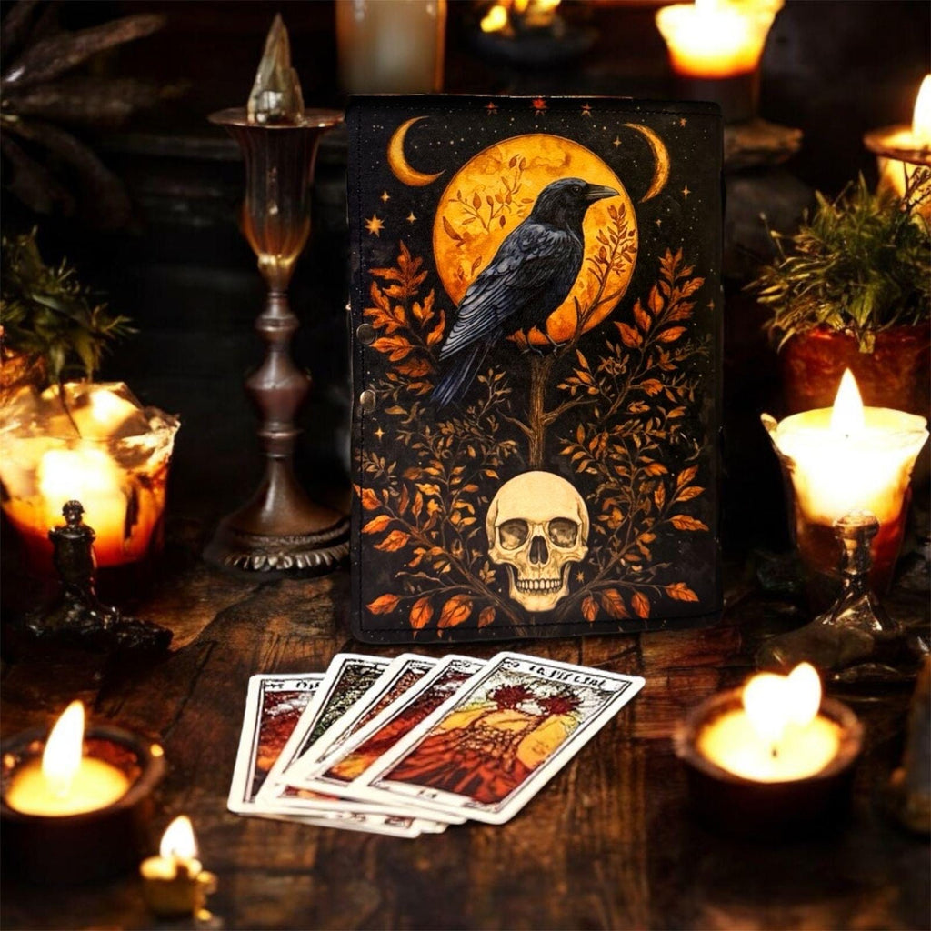 Raven Leather Journal: Vintage Grimoire Spell Book with Lock