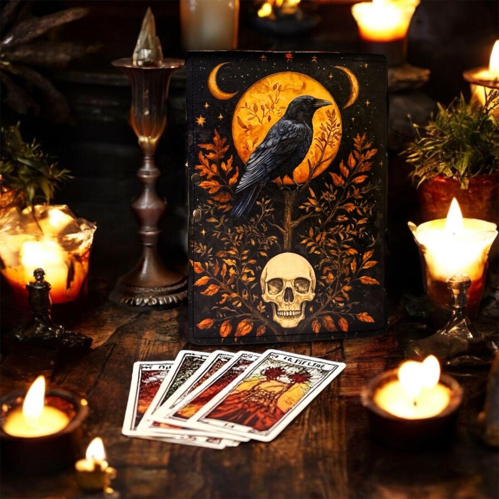 Raven Leather Journal: Vintage Grimoire Spell Book with Lock