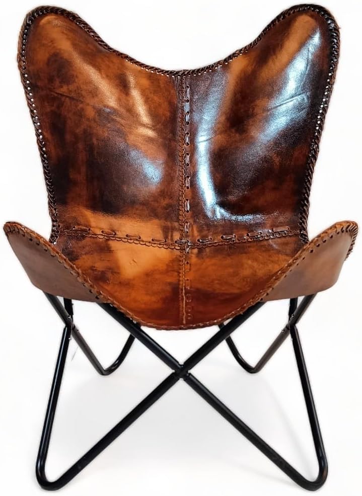 Leather Antique Butterfly Chair for Relaxing || Leather Butterfly Chair || Folding Chair for Home Décor || Leather Recliner Chairs for Living Room (Cover with Black Leg)