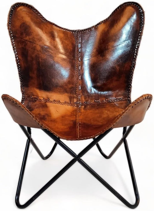 Leather Antique Butterfly Chair for Relaxing || Leather Butterfly Chair || Folding Chair for Home Décor || Leather Recliner Chairs for Living Room (Cover with Black Leg)
