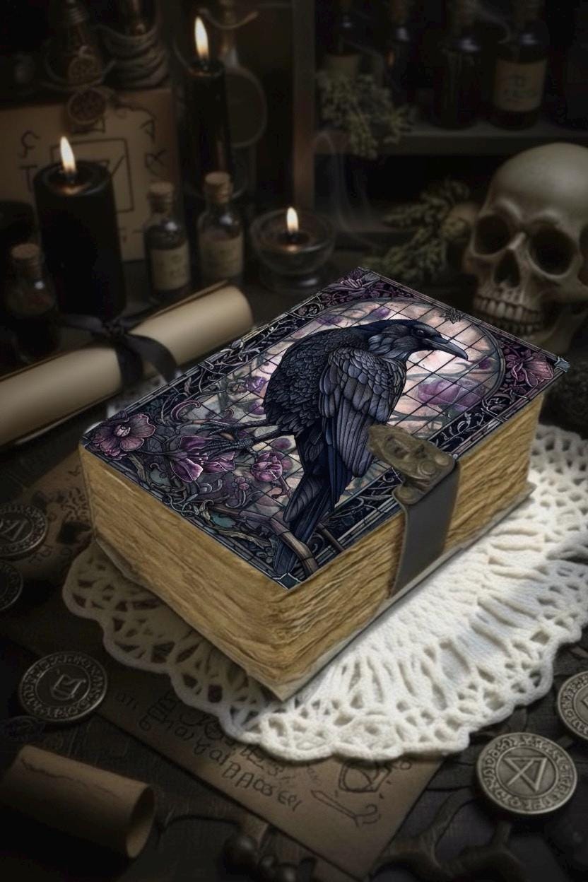 The Raven Leather Journal Gothic Grimoire Book of Shadows Vintage Raven Grimoire Journal Witchcraft Magic Journal Raven gifts for Halloween