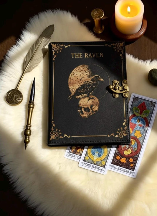 Raven Grimoire Vintage leather journal, Raven Leather Journal, Blank spell book of shadows Halloween Gifts For Him Her