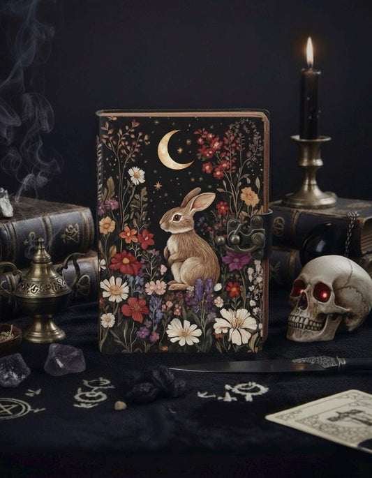 Rabbit Leather Journal, Personalized Leather Journal Gifts, Book of shadows Grimoire Leather Journal, Wizard Spell Book