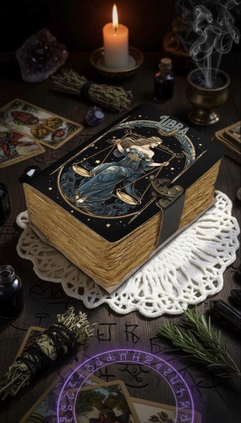 Libra Grimoire Vintage leather journal, Zodiac Leather Journal, Blank spell book of shadows Birthday Gifts For Him Her
