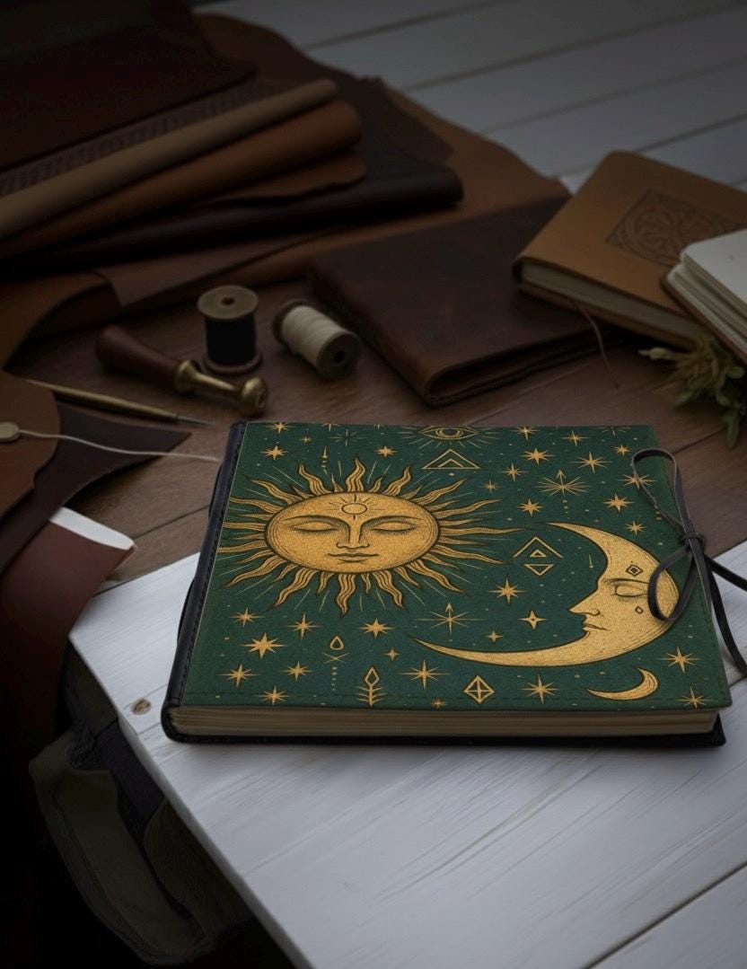 Sun Moon Leather Memory book Custom Photo Album, Sun Moon Leather Scrapbook Adventure Book Sun Moon Album Book Gift for Him and Her,