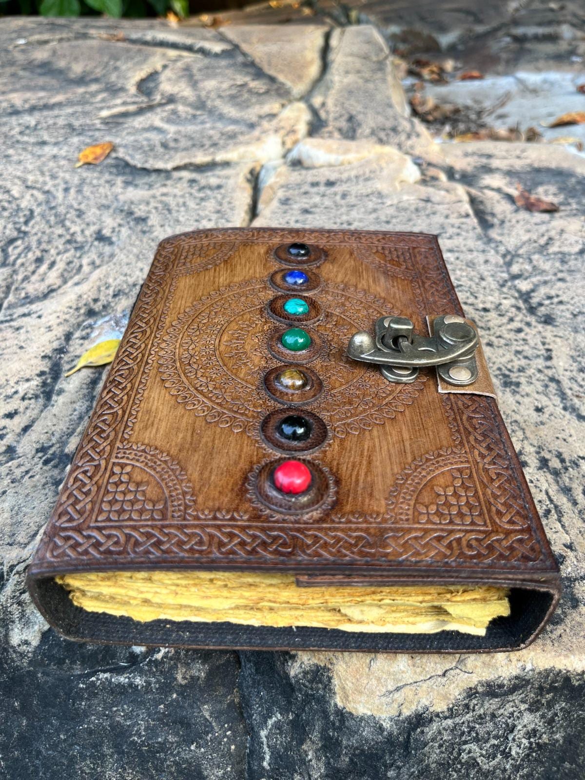 Handmade Leather Journal: Seven Stone Book of Shadows with Lock