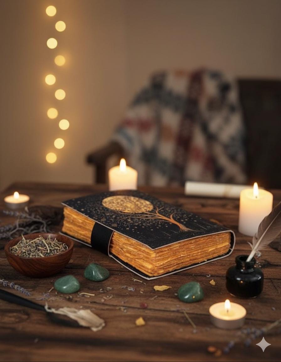 Tree of Life Leather Grimoire Journal: Blank Book of Shadows