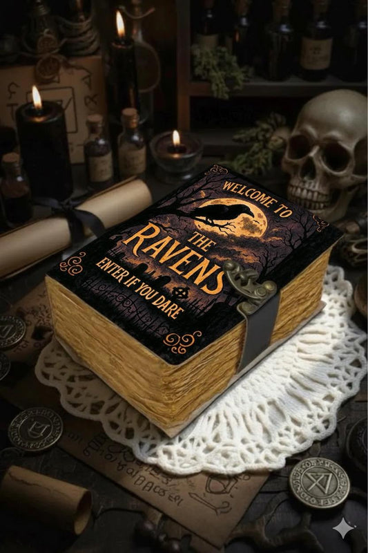 400 Page Large Raven Grimoire Vintage leather journal, Raven Leather Journal, Blank spell book of shadows Halloween Gifts For Him Her