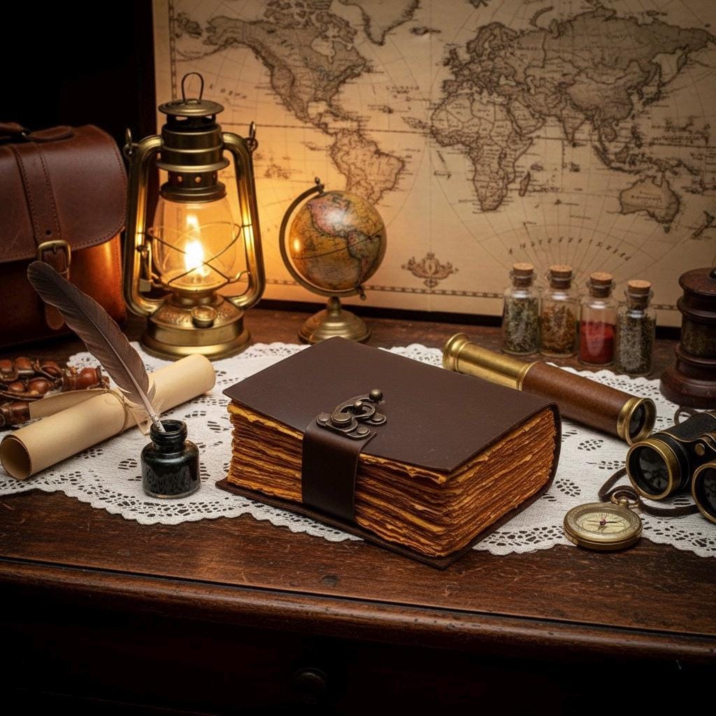 Blank Spell Book of Shadows with Vintage leather Journal - , Grimoire Journal, Travel Writing Notebook, Deckle Edge Paper