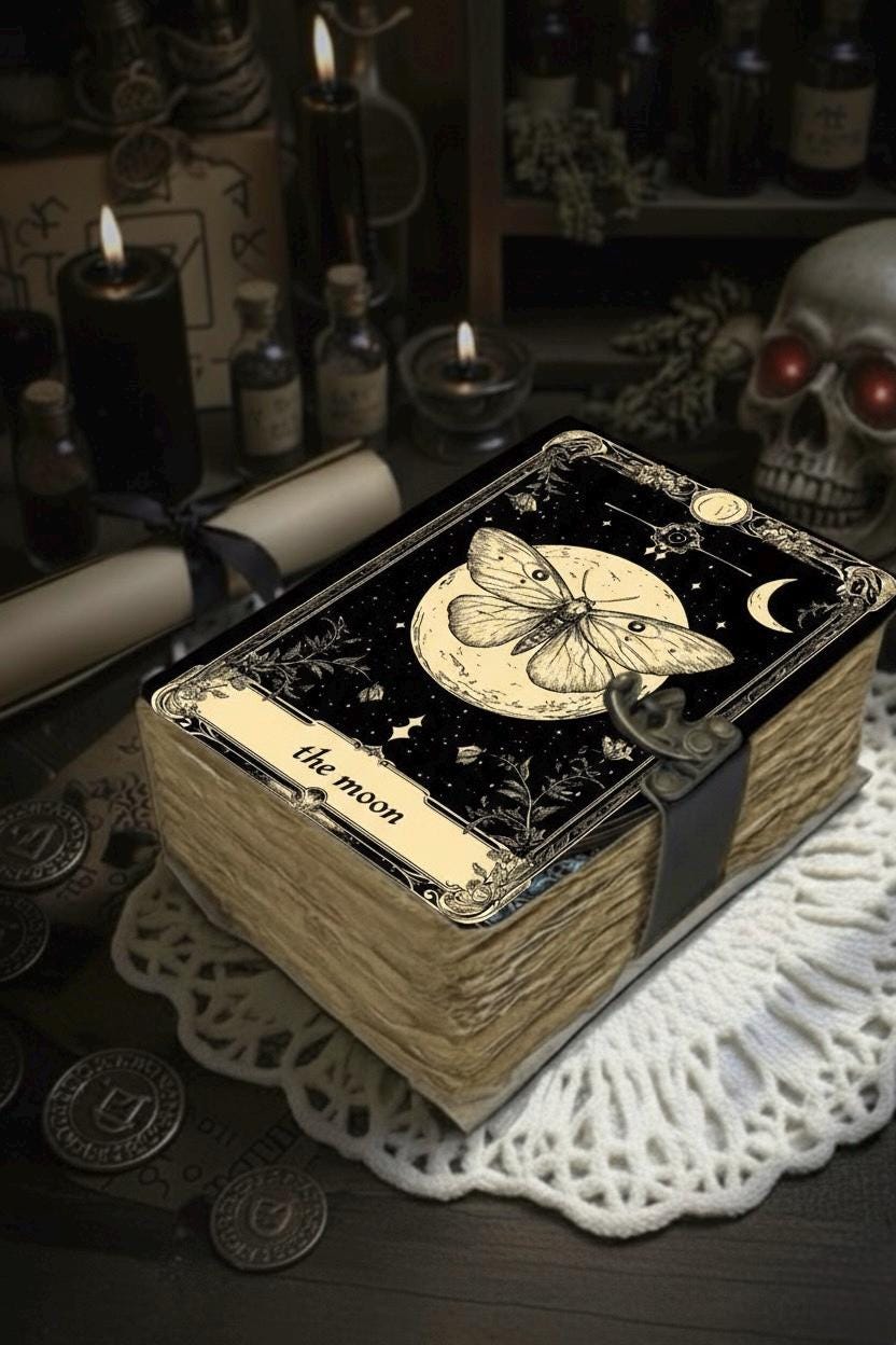 Grimoire Vintage leather journal, Moon Phase With Butterfly Handmade Fat Journal, spell book of shadows Celestial Gifts For Him Her