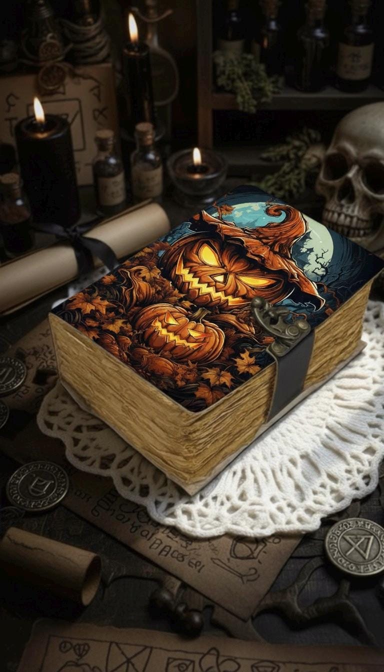 Halloween Pumpkin Spell Book leather journal, Pumpkin Leather Journal, Grimoire book of shadows Halloween Gifts For Him Her