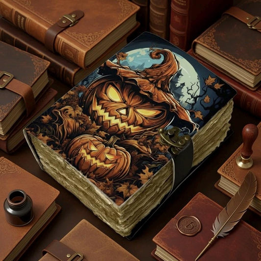 Halloween Pumpkin Spell Book leather journal, Pumpkin Leather Journal, Grimoire book of shadows Halloween Gifts For Him Her