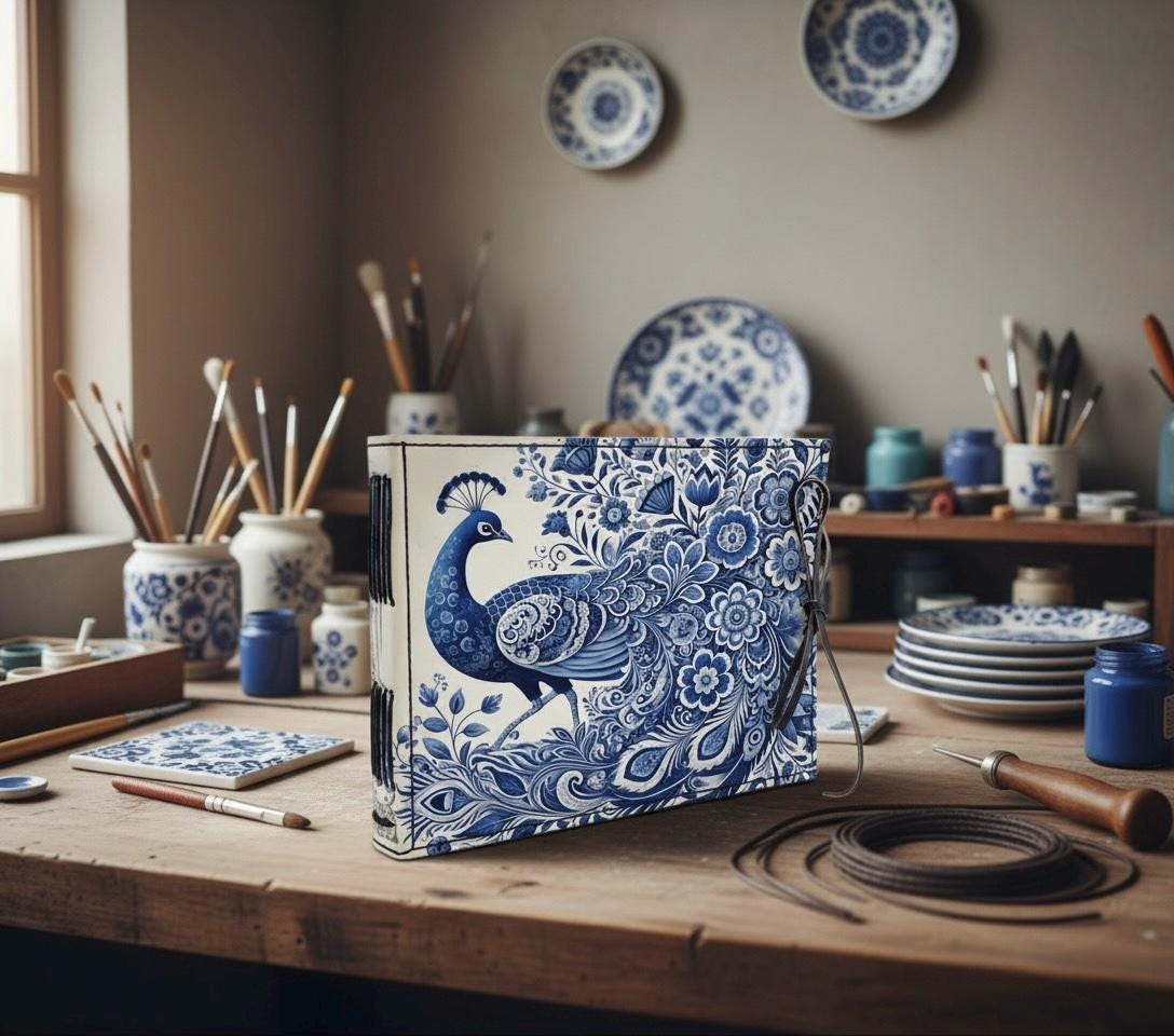 Peacock Memory book Custom Photo Album, Peacock Leather Scrapbook Adventure Book Journal Beautiful Flower Art Book Gift for Him and Her,