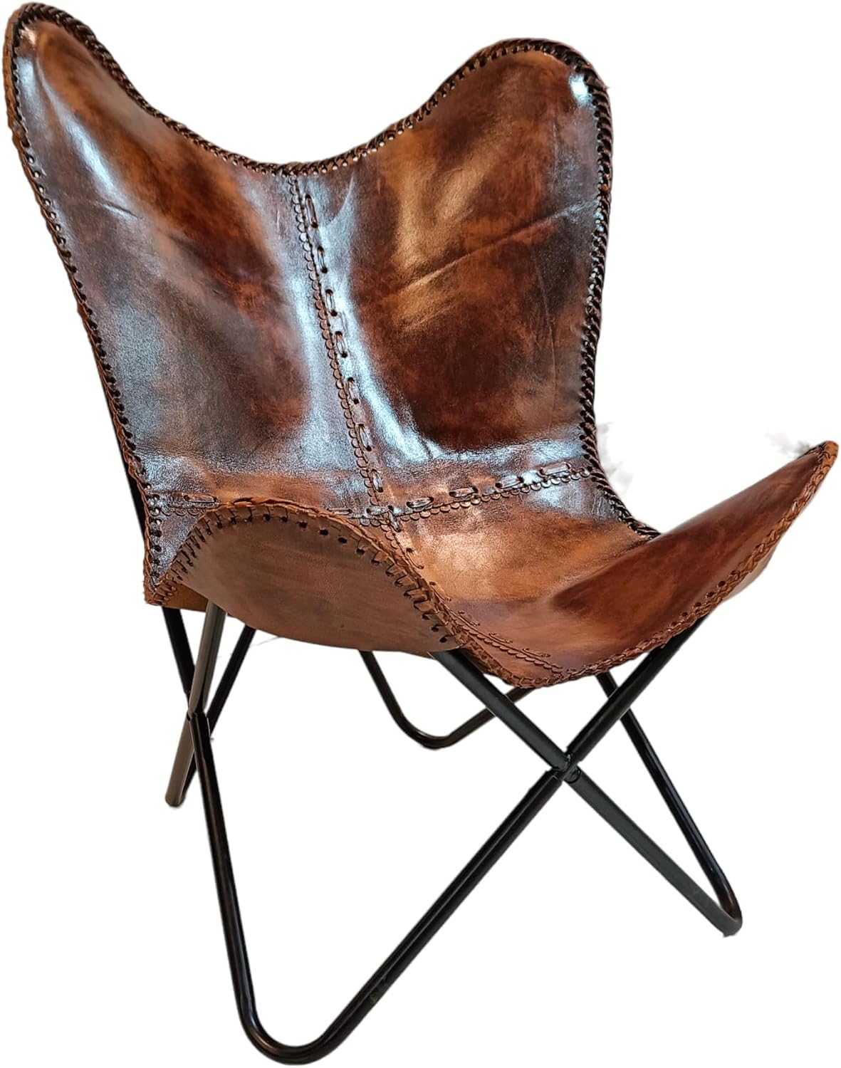 Leather Antique Butterfly Chair for Relaxing || Leather Butterfly Chair || Folding Chair for Home Décor || Leather Recliner Chairs for Living Room (Cover with Black Leg)