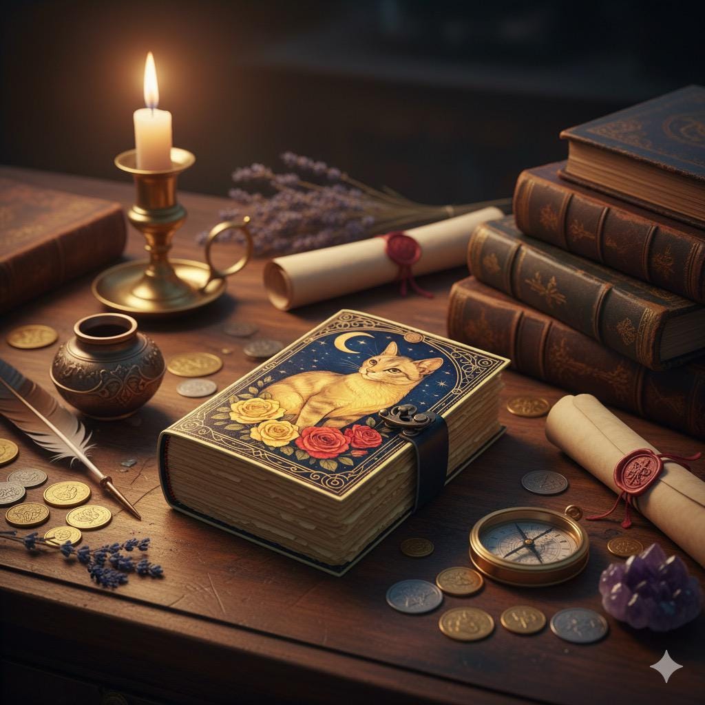 Leather Grimoire Journal: Cat Print Book of Shadows Magic Leather Journal, Spell book Magic Cat  Journal Halloween Gifts