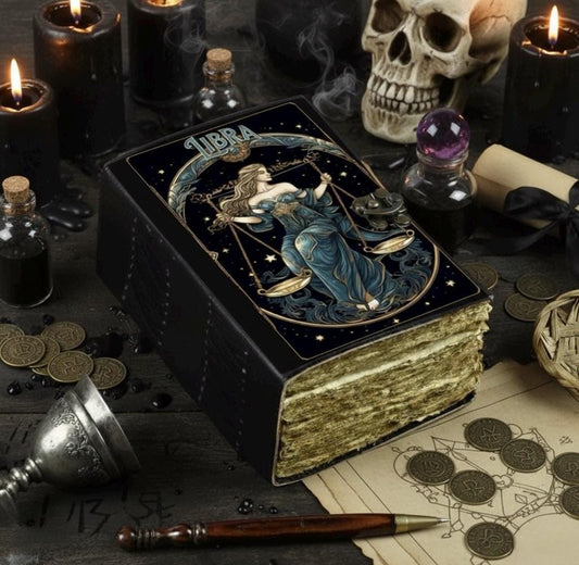 Libra Grimoire Vintage leather journal, Zodiac Leather Journal, Blank spell book of shadows Birthday Gifts For Him Her