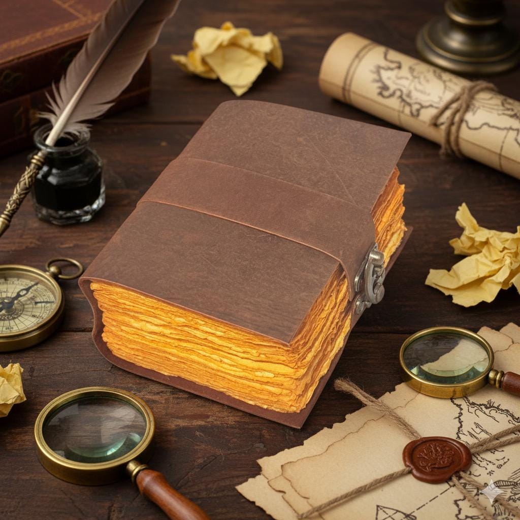 400 Page leather Journal - Blank Spell Book of Shadows, Grimoire Journal, Travel Writing Notebook, Antique Deckle Edge Paper Gifts For Women