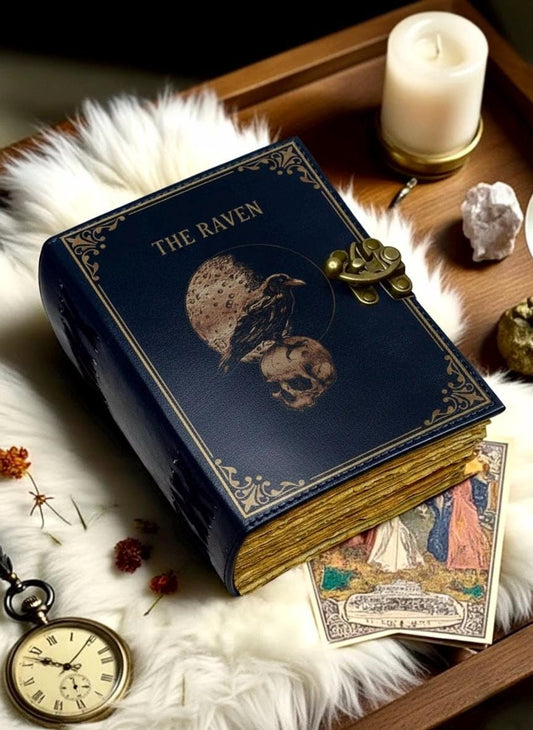 400 Page Large Raven Grimoire Vintage leather journal, Raven Leather Journal, Blank spell book of shadows Halloween Gifts For Him Her