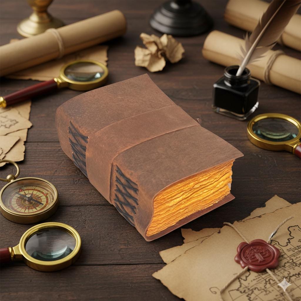 400 Page leather Journal - Blank Spell Book of Shadows, Grimoire Journal, Travel Writing Notebook, Antique Deckle Edge Paper Gifts For Women