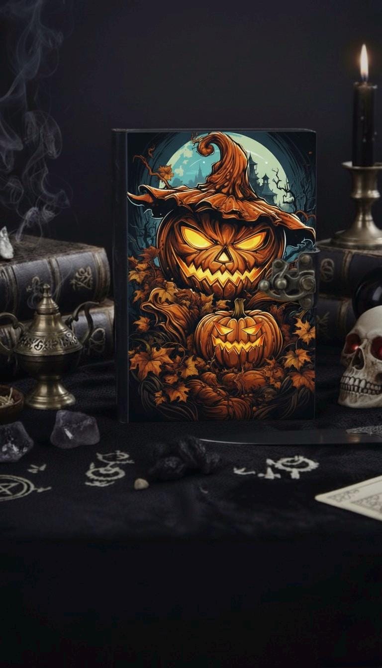 Halloween Pumpkin Spell Book leather journal, Pumpkin Leather Journal, Grimoire book of shadows Halloween Gifts For Him Her