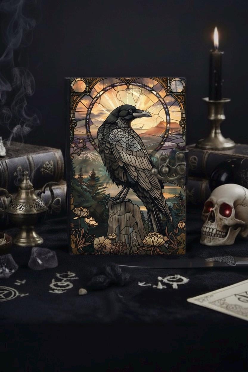 Spell book Raven Leather Journal Gothic Grimoire Book of Shadows Vintage Raven Grimoire Journal Witchcraft Journal Raven gifts for Halloween
