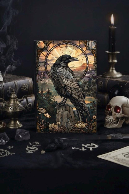 Spell book Raven Leather Journal Gothic Grimoire Book of Shadows Vintage Raven Grimoire Journal Witchcraft Journal Raven gifts for Halloween