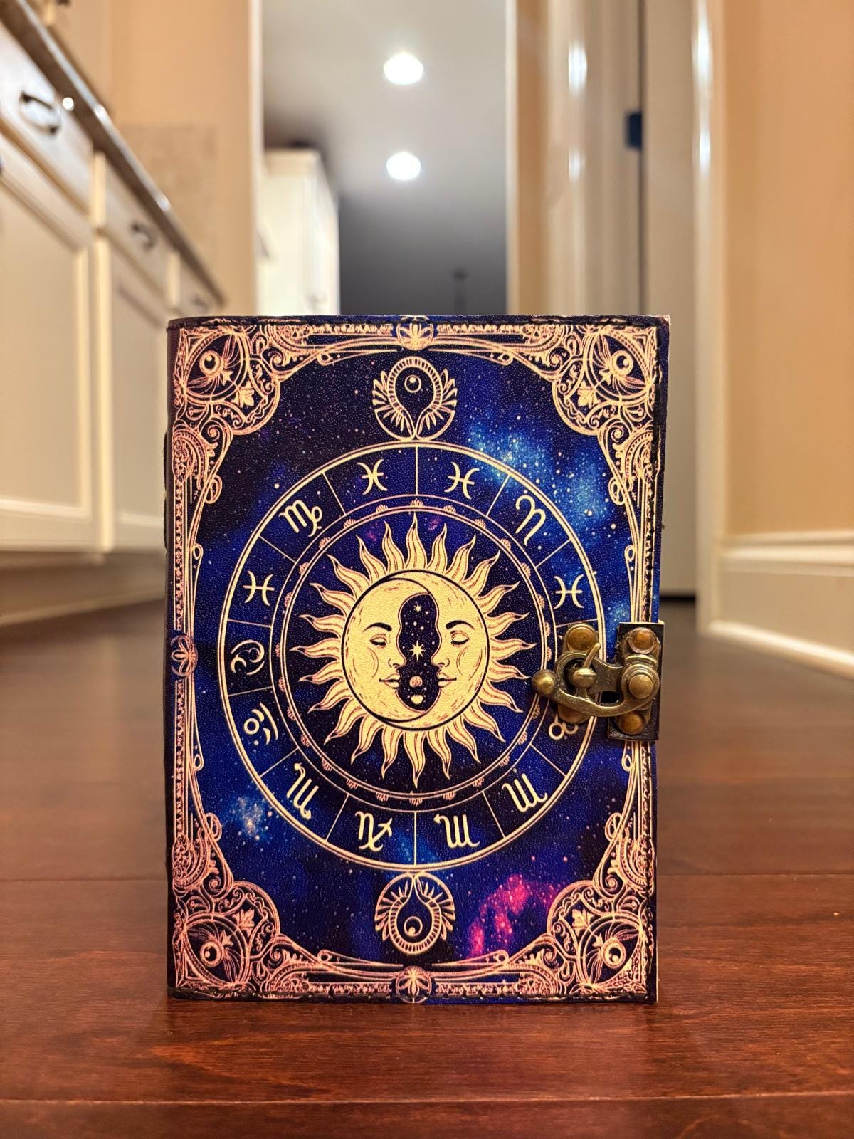 Handmade Leather Zodiac Journal: Sun & Moon Embossed Spell Book