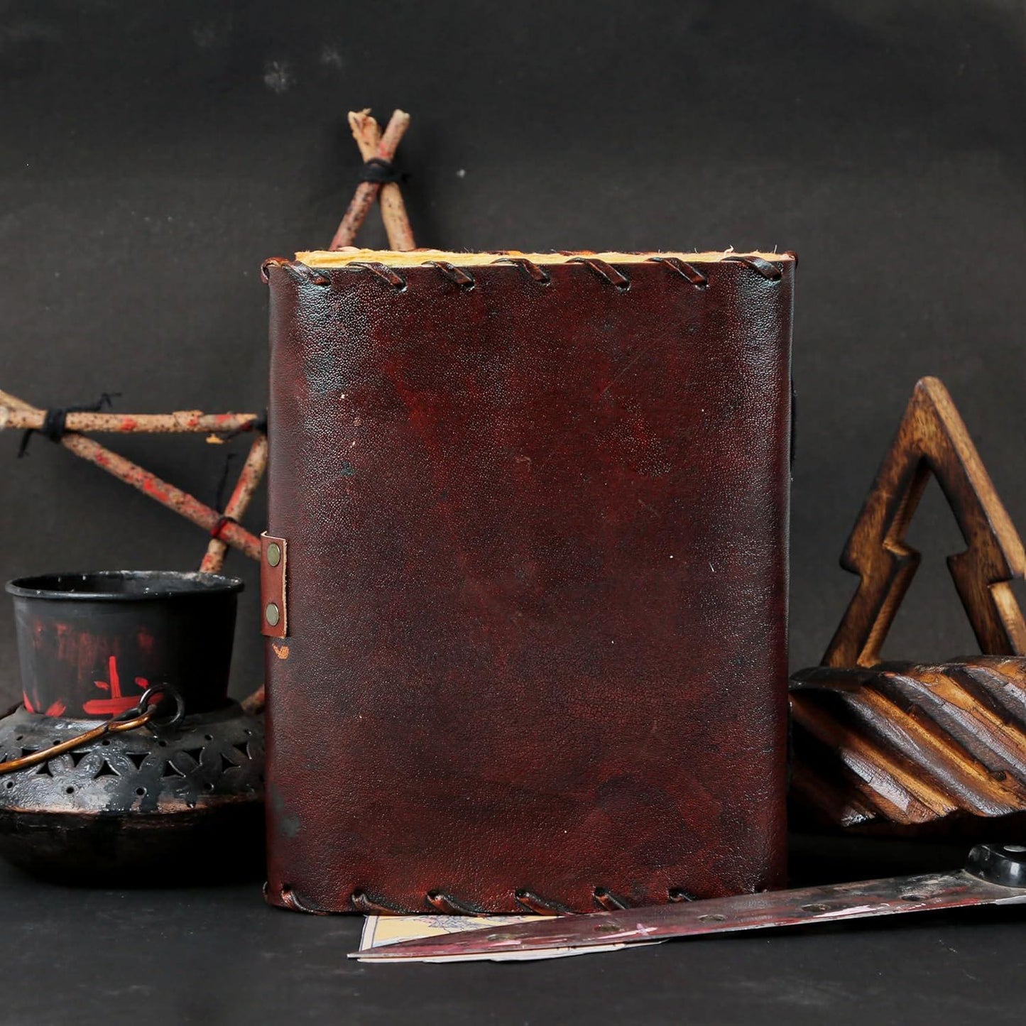 Hocus Pocus Book, Hocus Pocus Spooky Decor Gifts for Halloween, Spell Book of Shadows Grimoire Leather Journal Halloween Decorations Book