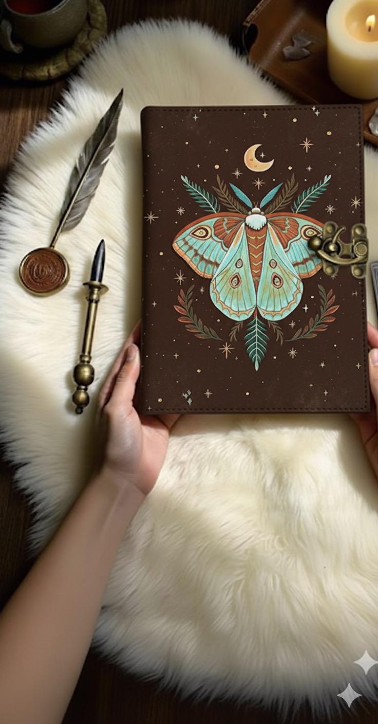400 Page Floral Luna Moth Journal – Celestial Leather Grimoire | Handmade Book of Shadows | Witchy Garden Sketchbook | Full Moon Spell Diary