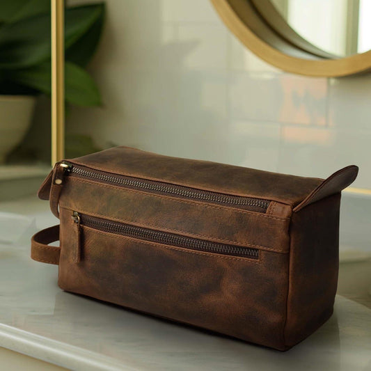 Genuine Leather Toiletry Bag Dopp Kit Groomsmen Gifts For Him Leather Shaving Makeup Cosmetic Bag Wedding Anniversary Gift Mother's day gift