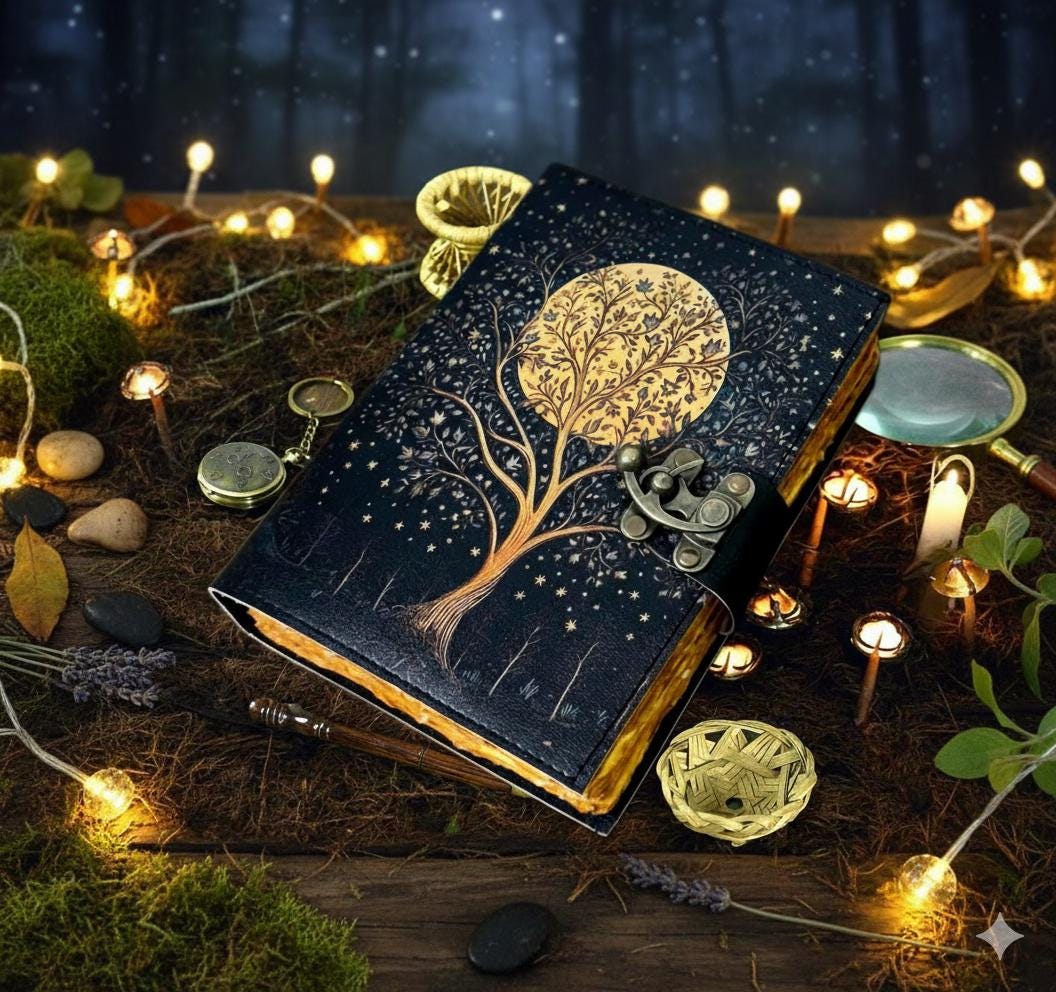Tree of Life Leather Grimoire Journal: Blank Book of Shadows