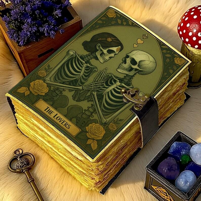 Grimoire leather journal, The Skull Lovers Handmade Fat Journal, Blank spell book of shadows Celestial Lover Gifts For Him Her