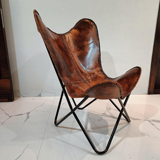 Leather Antique Butterfly Chair for Relaxing || Leather Butterfly Chair || Folding Chair for Home Décor || Leather Recliner Chairs for Living Room (Cover with Black Leg)