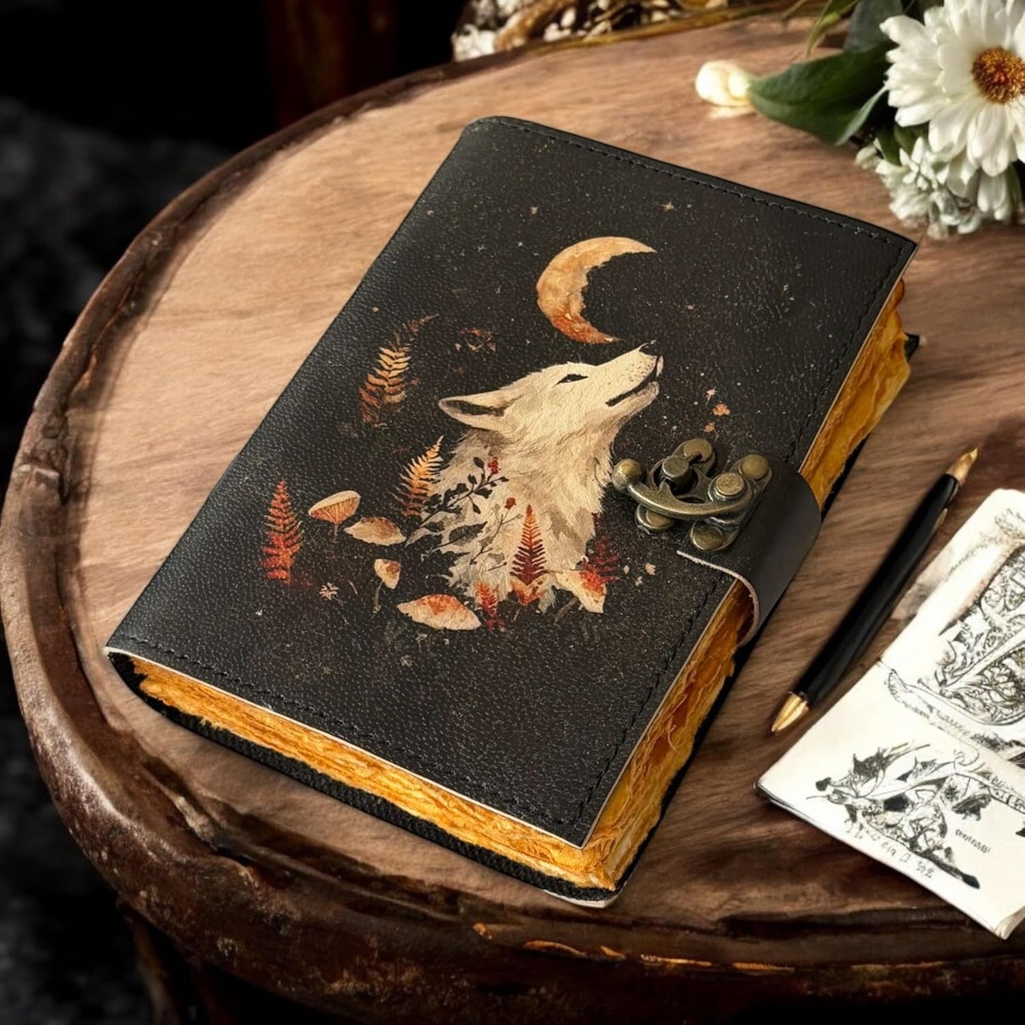 Fox Leather Grimoire Journal Leather Notebook Sketchbook