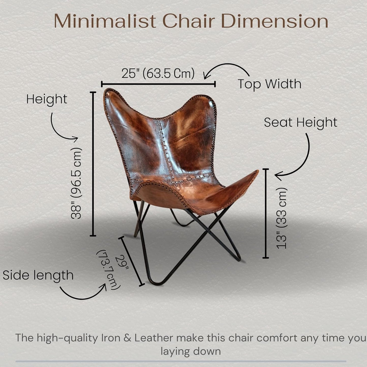Leather Antique Butterfly Chair for Relaxing || Leather Butterfly Chair || Folding Chair for Home Décor || Leather Recliner Chairs for Living Room (Cover with Black Leg)