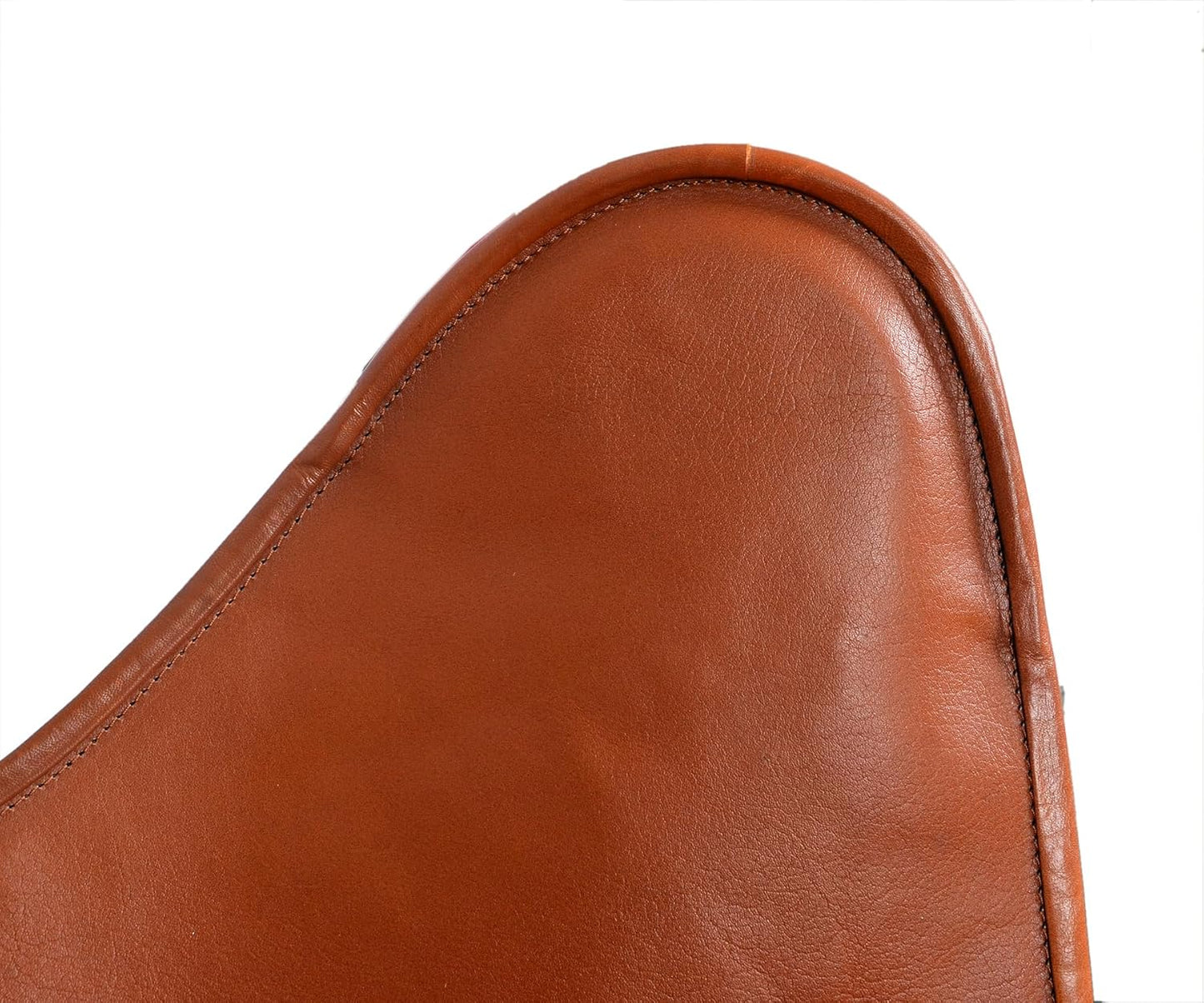 Vintage Buffalo Leather Butterfly Chair – Handmade Folding Hand Stitched Lounge Accent with Tan Leather Cover, Portable Modern Relaxing Armchair with Black Iron Frame for Living Room Bedroom Office