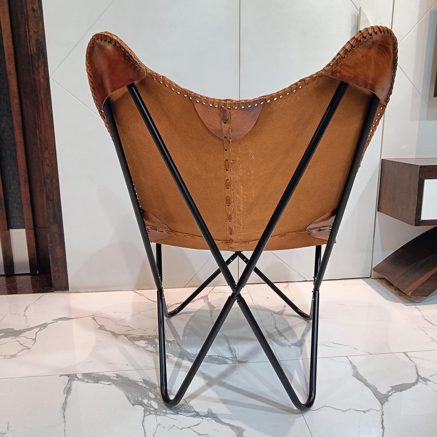 Leather Antique Butterfly Chair for Relaxing || Leather Butterfly Chair || Folding Chair for Home Décor || Leather Recliner Chairs for Living Room (Cover with Black Leg)