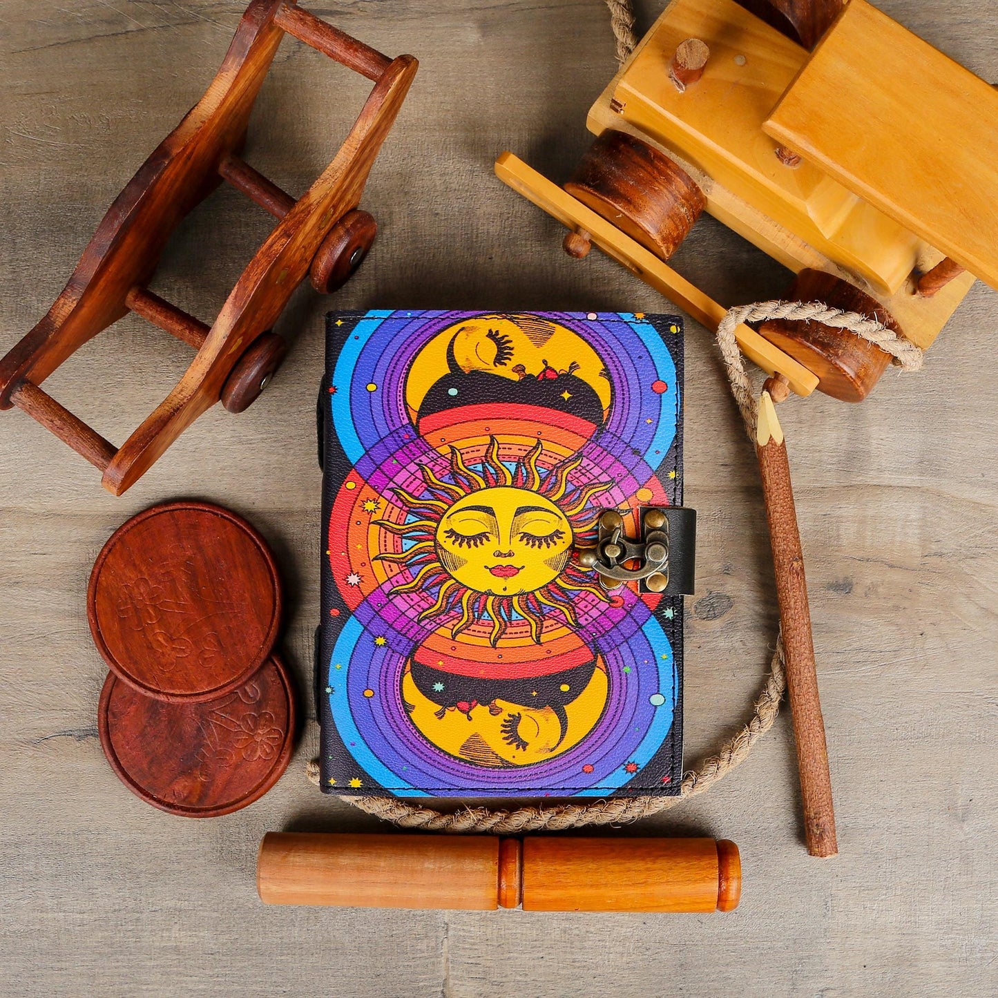 Sun Moon Grimoire Vintage leather journal, Moon Leather Journal, Blank spell book of shadows Halloween Gifts For Him Her